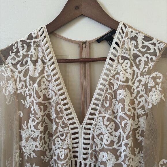 Embroidered Babydoll Maxi Dress Fairy Romantic Sheer Size Large Boho Mesh Lace - Picture 5 of 12